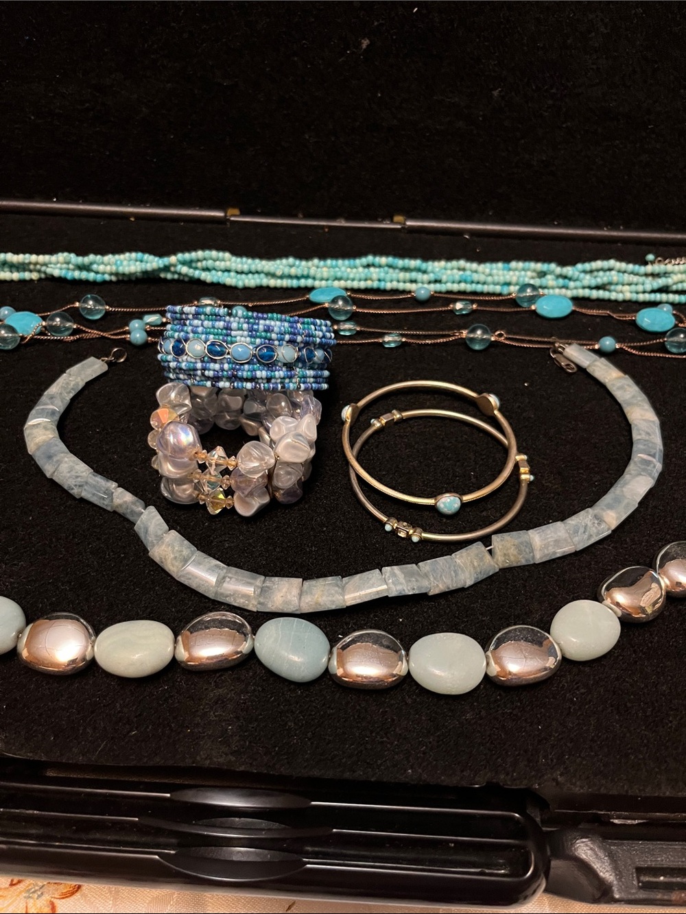 Turquoise & Silver Beaded Necklace and Bracelet Set - Women Jewelry
